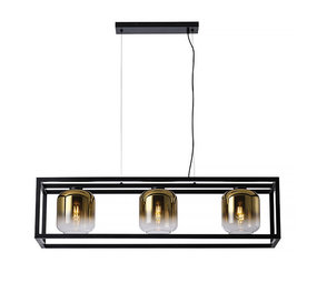 Freelight Hanglamp Dentro 3 lichts L 110 cm  goud glas zwart Freelight Hanglamp Dentro 3 lichts L 110 cm  goud glas zwart