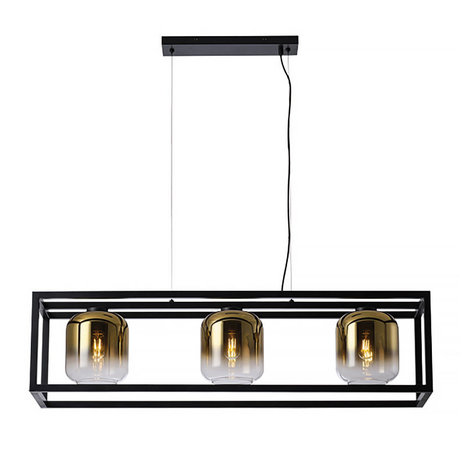 Freelight Hanglamp Dentro 3 lichts L 110 cm  goud glas zwart Freelight Hanglamp Dentro 3 lichts L 110 cm  goud glas zwart