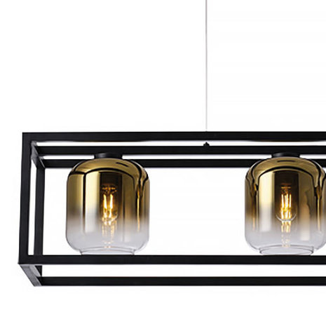 Freelight Hanglamp Dentro 3 lichts L 110 cm  goud glas zwart Freelight Hanglamp Dentro 3 lichts L 110 cm  goud glas zwart