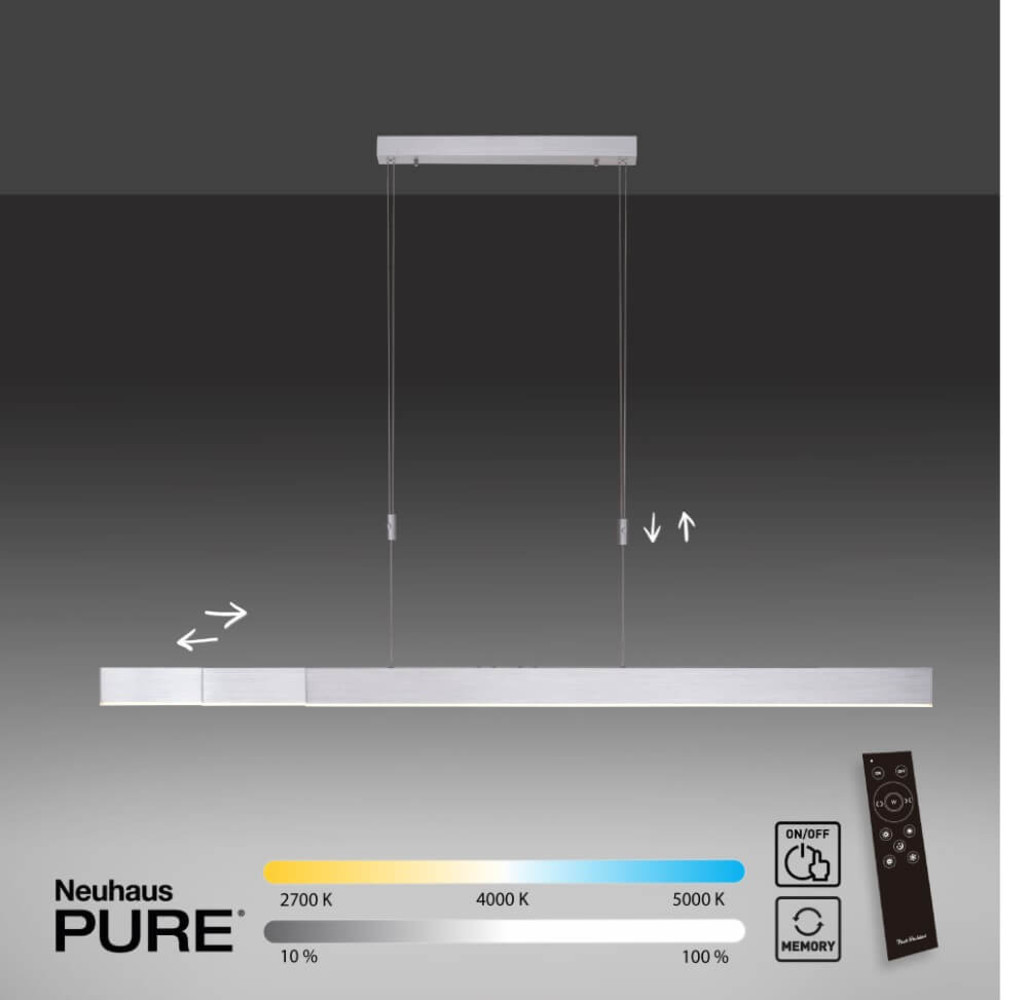 Neuhaus PURE Hanglamp e-Slide L 120-200 cm mat chroom