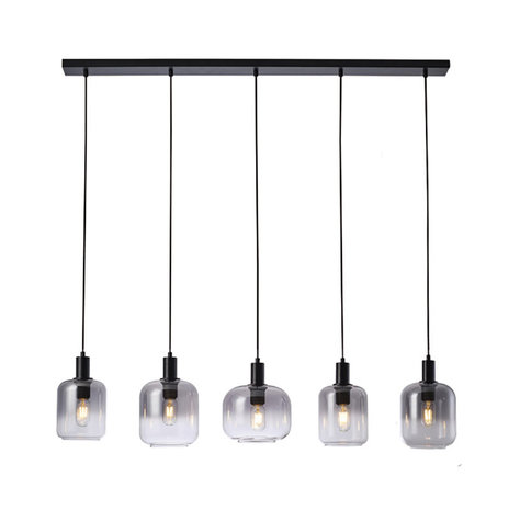 Freelight Hanglamp Vario 5 lichts L120 cm rook glas zwart Freelight Hanglamp Vario 5 lichts L120 cm rook glas zwart