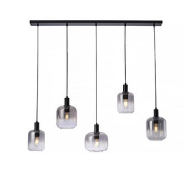 Freelight Hanglamp Vario 5 lichts L120 cm rook glas zwart Freelight Hanglamp Vario 5 lichts L120 cm rook glas zwart