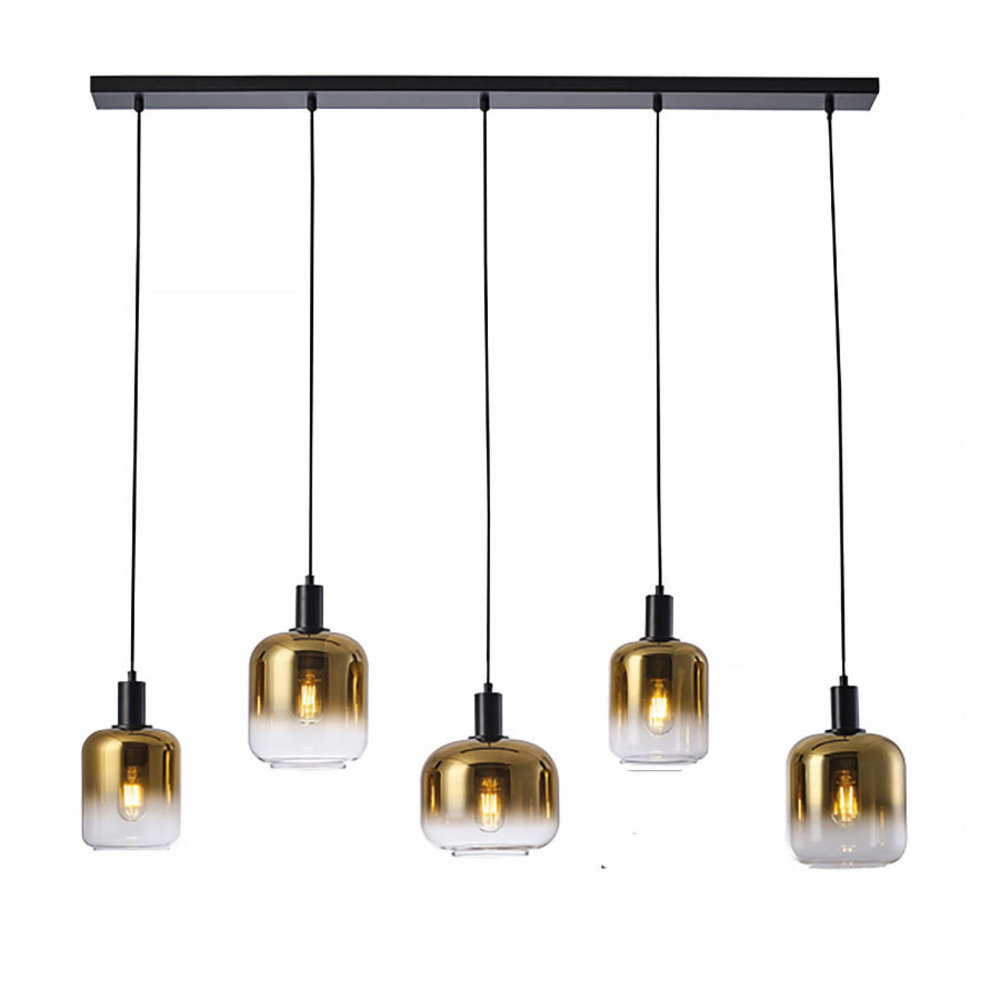 Freelight Hanglamp Vario 5 lichts L120 cm goud glas zwart Freelight Hanglamp Vario 5 lichts L120 cm goud glas zwart