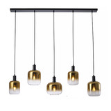 Freelight Hanglamp Vario 5 lichts L120 cm goud glas zwart Freelight Hanglamp Vario 5 lichts L120 cm goud glas zwart