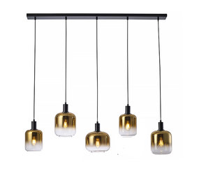 Freelight Hanglamp Vario 5 lichts L120 cm goud glas zwart Freelight Hanglamp Vario 5 lichts L120 cm goud glas zwart