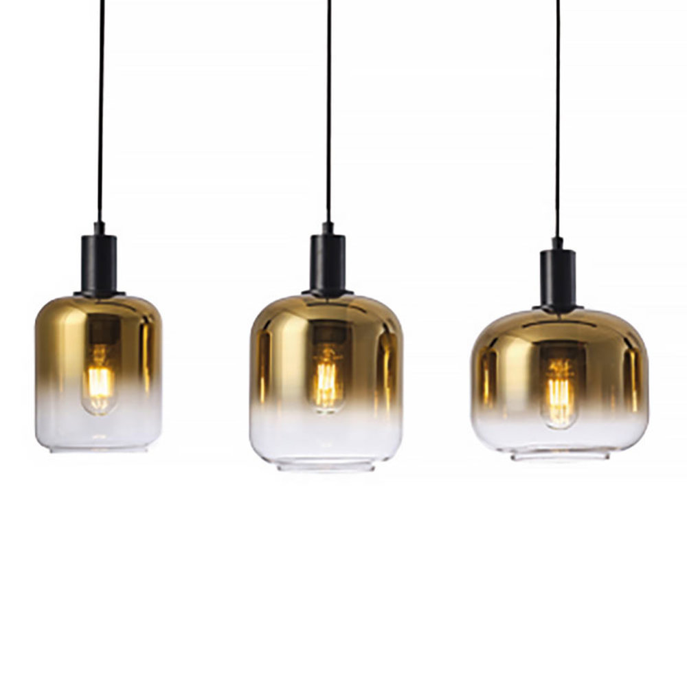 Freelight Hanglamp Vario 5 lichts L120 cm goud glas zwart Freelight Hanglamp Vario 5 lichts L120 cm goud glas zwart