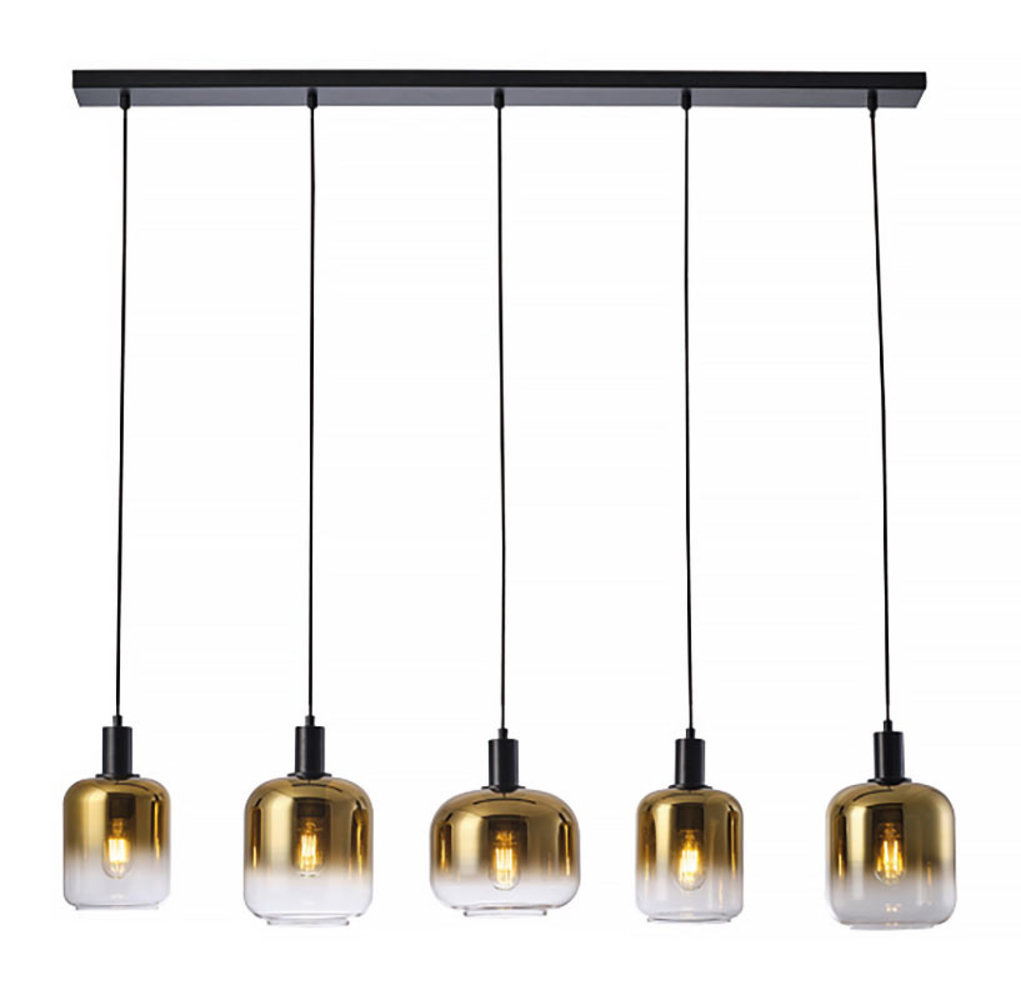 Freelight Hanglamp Vario 5 lichts L120 cm goud glas zwart Freelight Hanglamp Vario 5 lichts L120 cm goud glas zwart