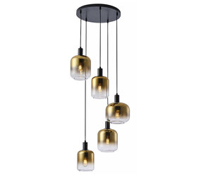 Freelight Hanglamp Vario 5 lichts Ø 50 cm goud glas zwart Freelight Hanglamp Vario 5 lichts Ø 50 cm goud glas zwart