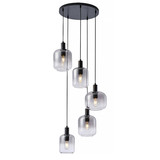 Freelight Hanglamp Vario 5 lichts Ø 50 cm rook glas zwart Freelight Hanglamp Vario 5 lichts Ø 50 cm rook glas zwart