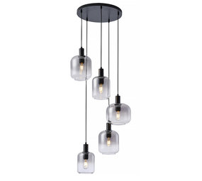 Freelight Hanglamp Vario 5 lichts Ø 50 cm rook glas zwart Freelight Hanglamp Vario 5 lichts Ø 50 cm rook glas zwart