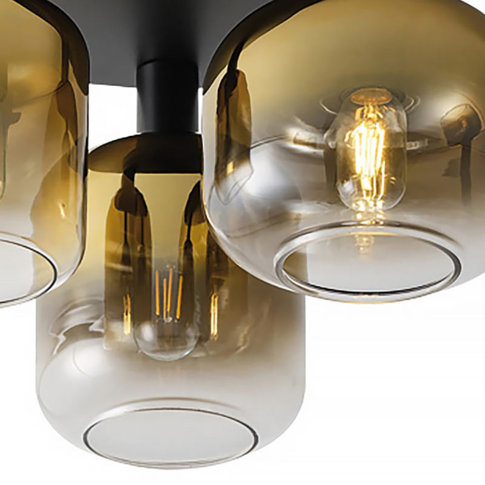 Freelight Plafondlamp Vario 3 lichts Ø 45 cm goud glas zwart