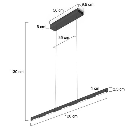 Steinhauer Hanglamp Bloc L 120 cm zwart