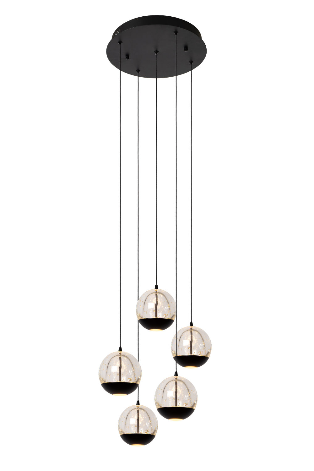 Lucide SENTUBAL Hanglamp - Ø 35 cm - LED Dimb. - 5x52W 2700K - Zwart