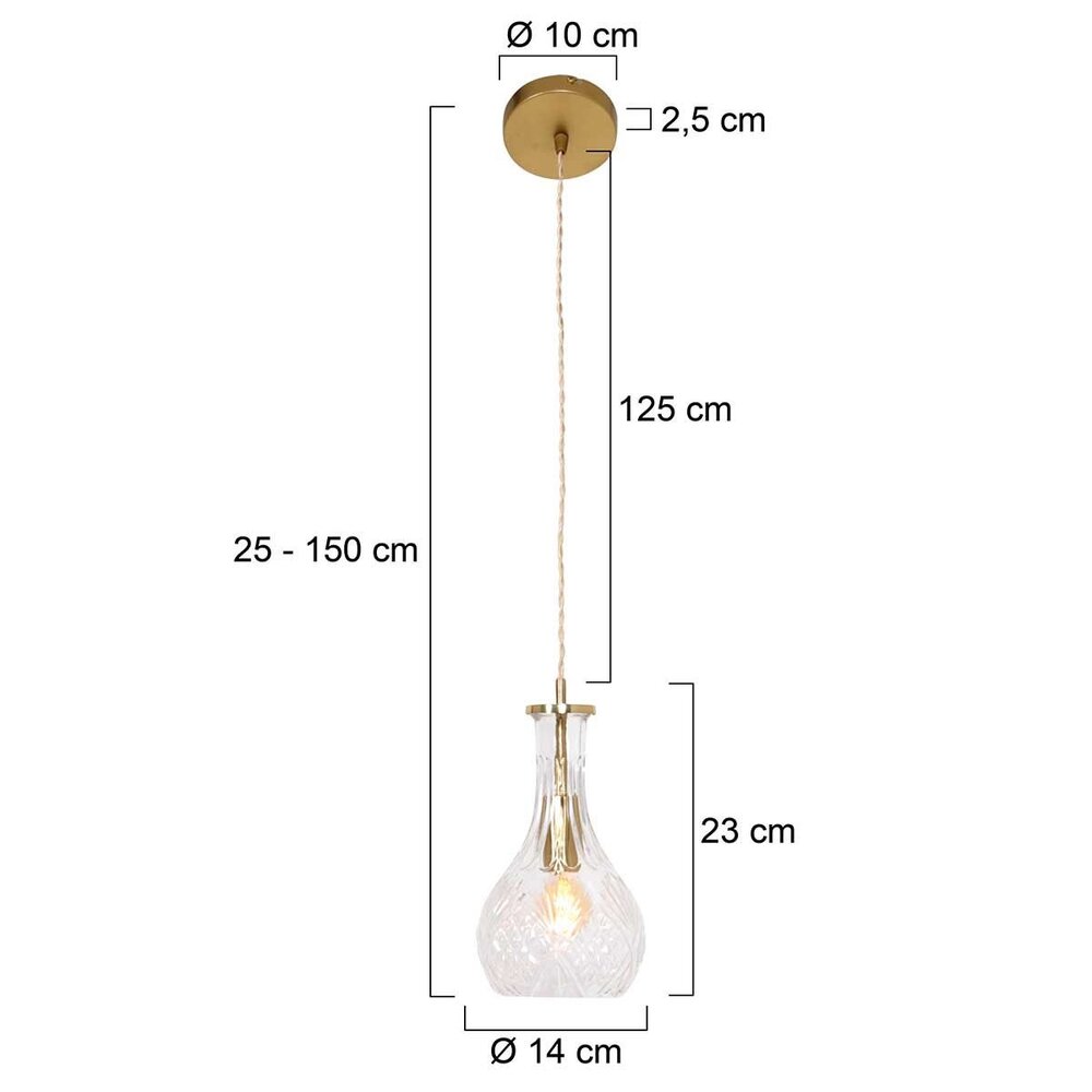 Mexlite Hanglamp Grazio glass Ø 14 cm mat goud