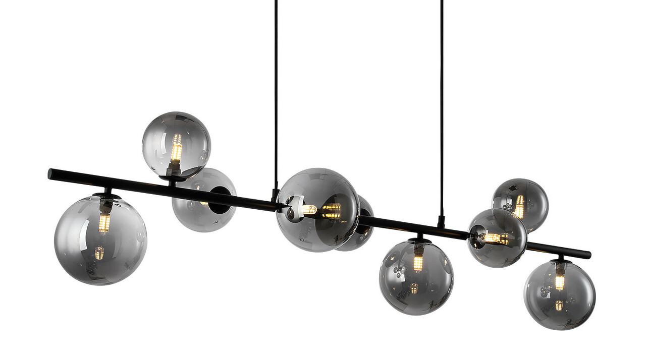 Freelight Hanglamp Calcio 9 lichts L 125 cm excl. 9x G9 LED  rook glas zwart