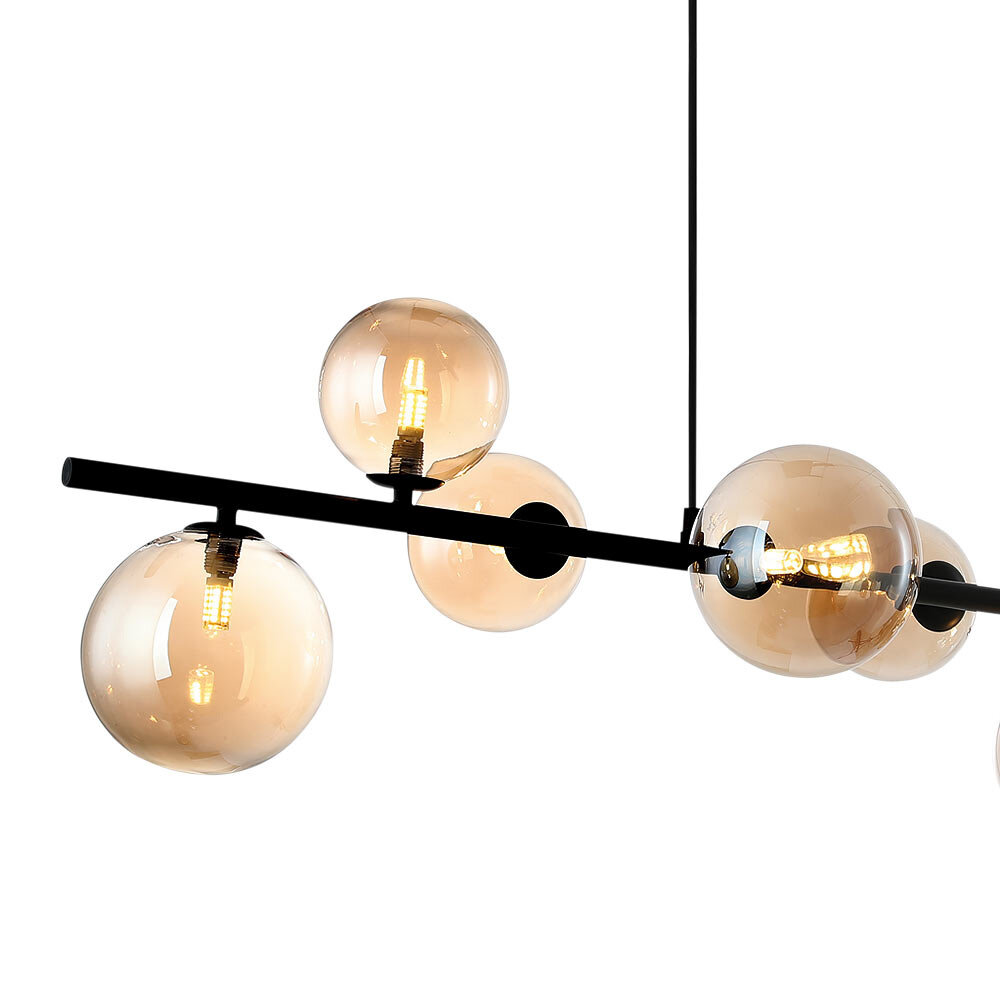 Freelight Hanglamp Calcio 9 lichts L 125 cm excl. 9x G9 LED amber glas zwart