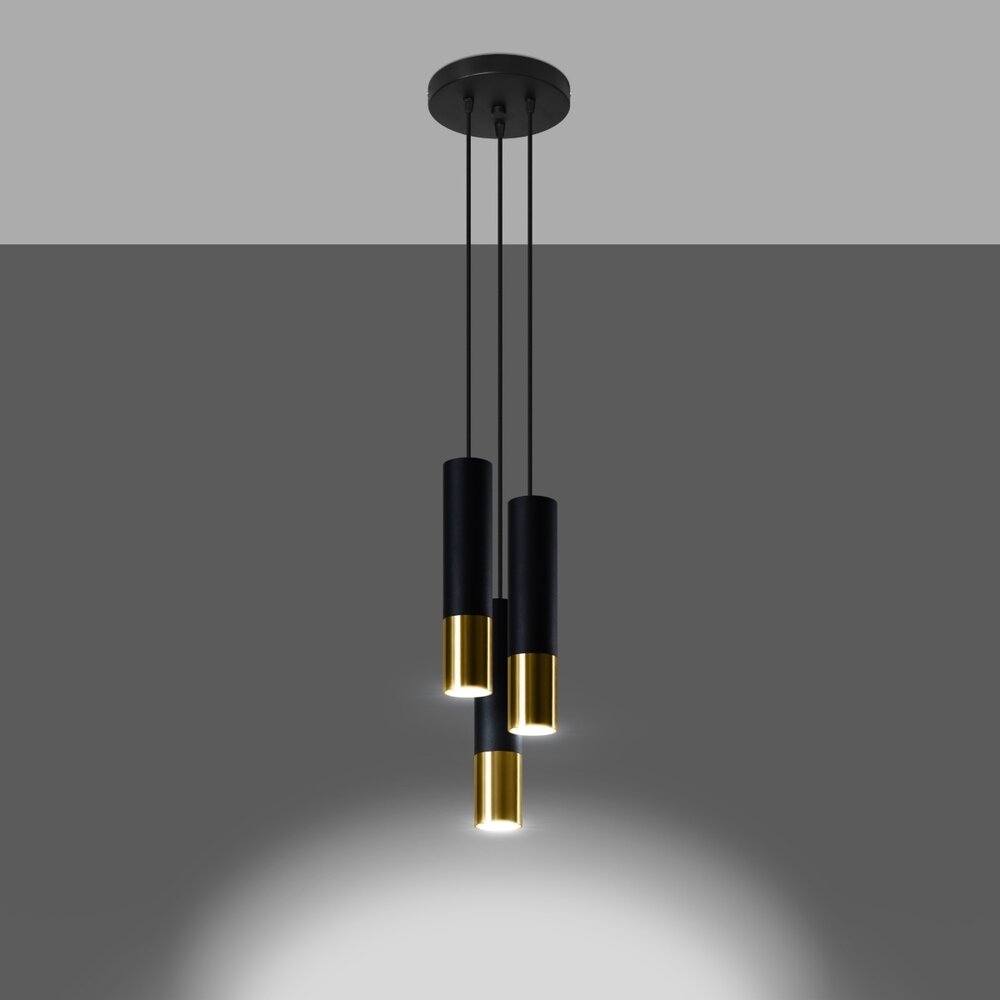 Sollux Hanglamp Loopez 3 lichts Ø 20 cm zwart goud Sollux Hanglamp Loopez 3 lichts Ø 20 cm zwart goud