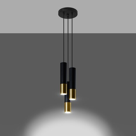 Sollux Hanglamp Loopez 3 lichts Ø 20 cm zwart goud Sollux Hanglamp Loopez 3 lichts Ø 20 cm zwart goud