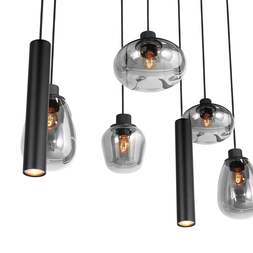 Steinhauer Hanglamp reflexion L 140 cm B 25 cm 9 lichts 3796 zwart Steinhauer Hanglamp reflexion L 140 cm B 25 cm 9 lichts 3796 zwart