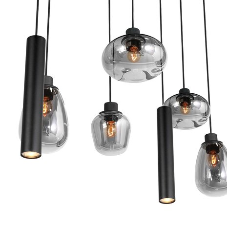 Steinhauer Hanglamp reflexion L 140 cm B 25 cm 9 lichts 3796 zwart Steinhauer Hanglamp reflexion L 140 cm B 25 cm 9 lichts 3796 zwart