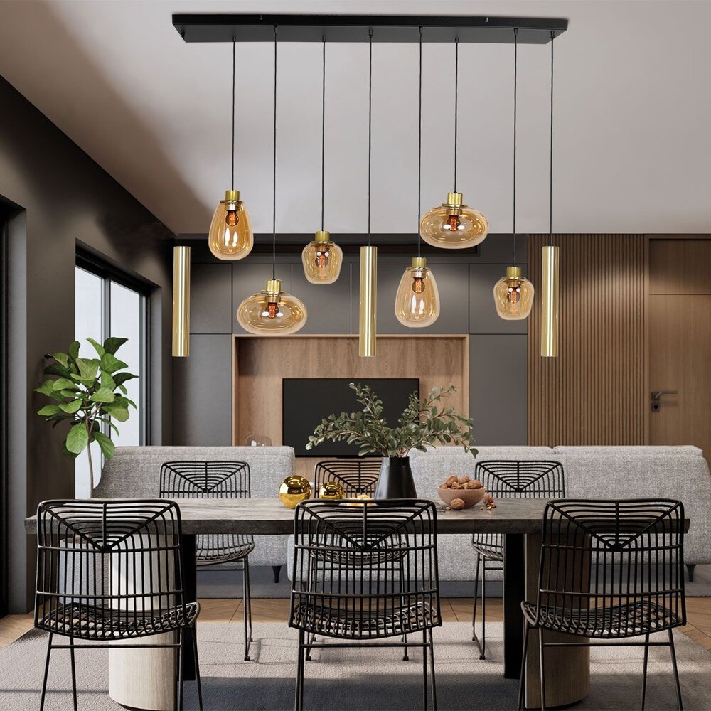 Steinhauer Hanglamp reflexion L 140 cm B 25 cm 9 lichts 3797 messing