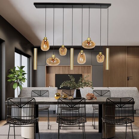 Steinhauer Hanglamp reflexion L 140 cm B 25 cm 9 lichts 3797 messing