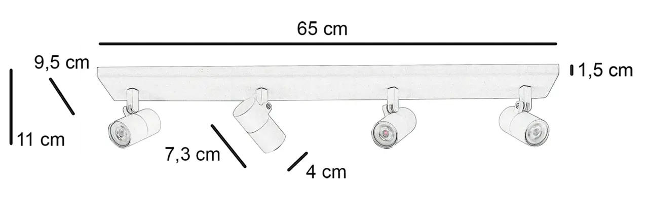 Highlight Spot Picollo 4 lichts L 65 cm incl mini GU10 zwart