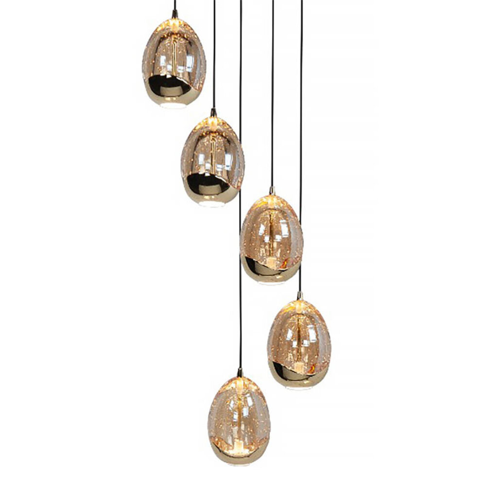 Highlight Hanglamp Golden Egg 5 lichts Ø 30 cm amber-zwart Highlight Hanglamp Golden Egg 5 lichts Ø 30 cm amber-zwart