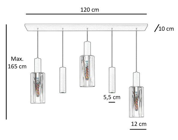 Highlight Hanglamp Perugia 3+2 lichts L 120 cm zwart rook Highlight Hanglamp Perugia 3+2 lichts L 120 cm zwart rook