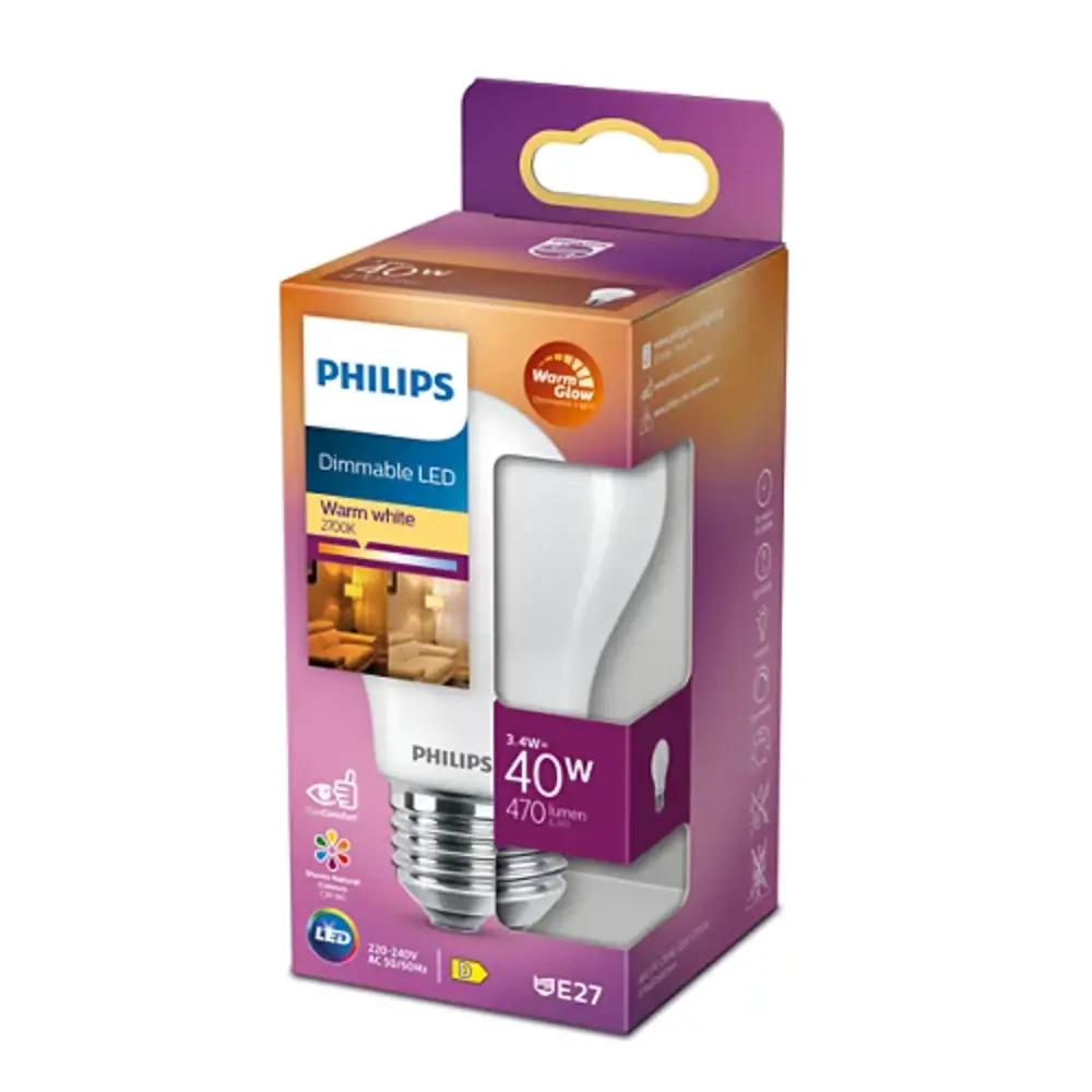Philips LED E27 lamp 40-3.4 Watt Philips warmglow DIM Philips LED E27 lamp 40-3.4 Watt Philips warmglow DIM