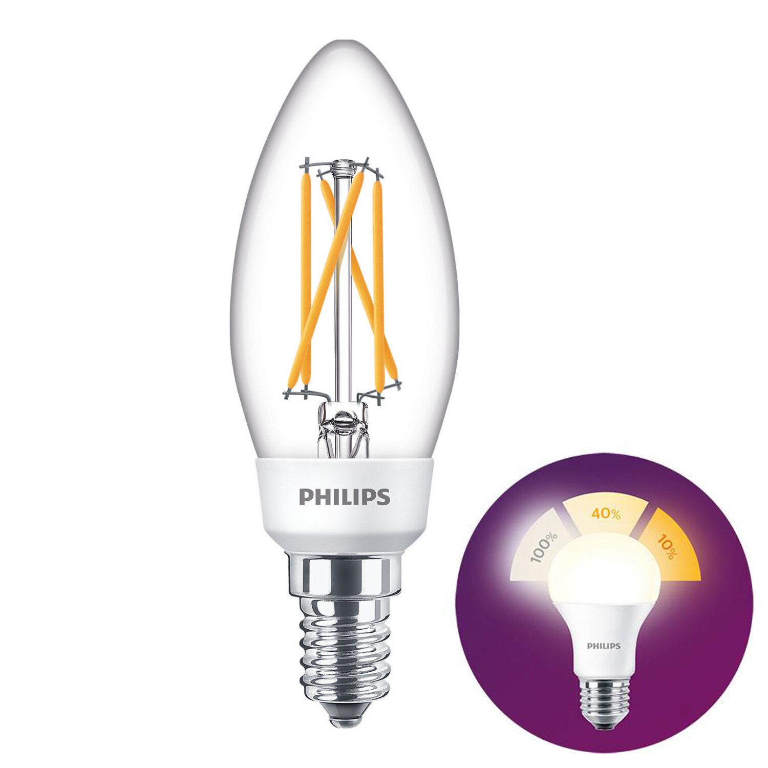Philips LED SceneSwitch filament bougie ampoule - E14 5W 470lm  2200K+2500K+2700K 230V