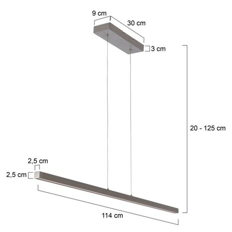 Mexlite Hanglamp Danske L 114 cm mat-chroom Mexlite Hanglamp Danske L 114 cm mat-chroom