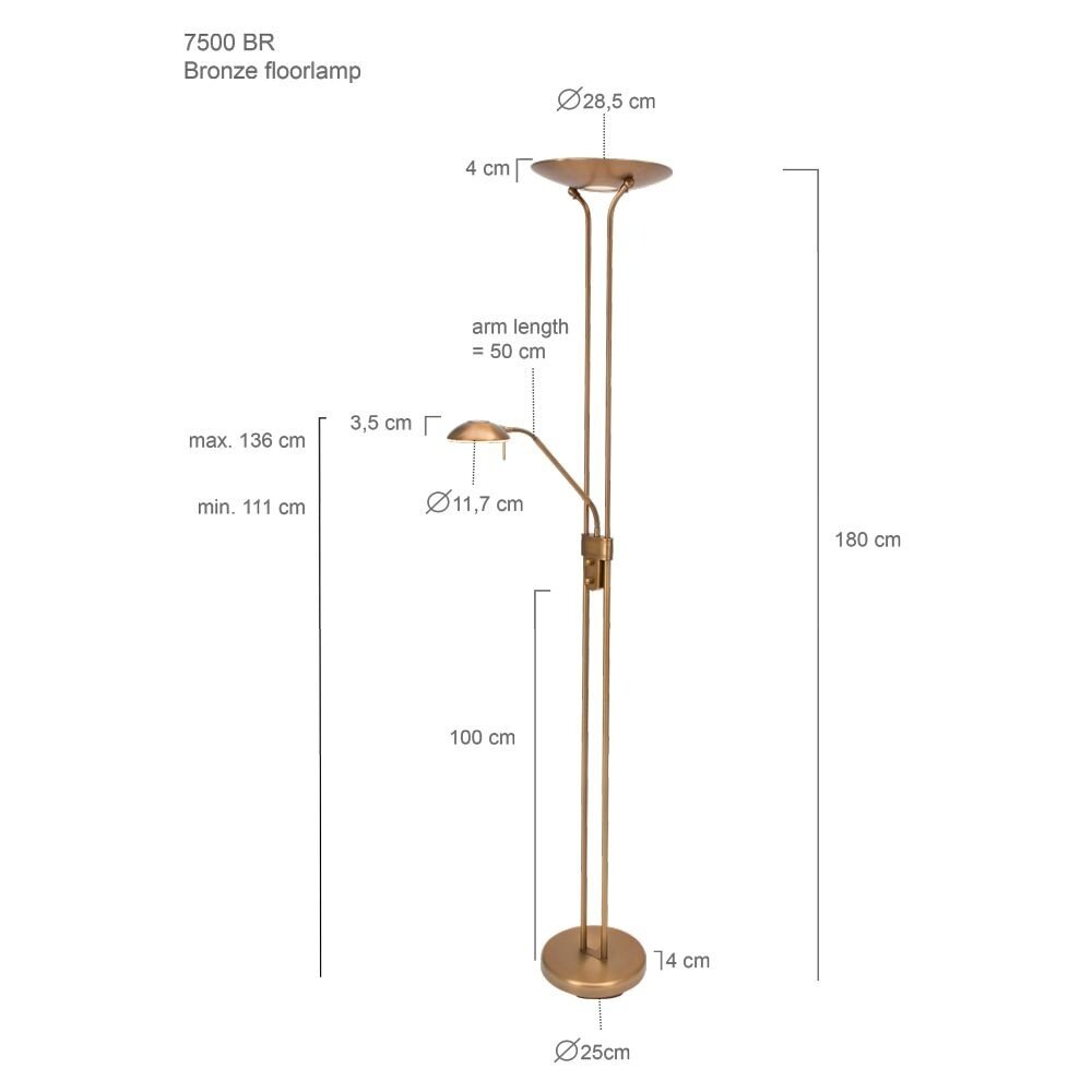 Mexlite Vloerlamp Biron H 180 cm DIM brons