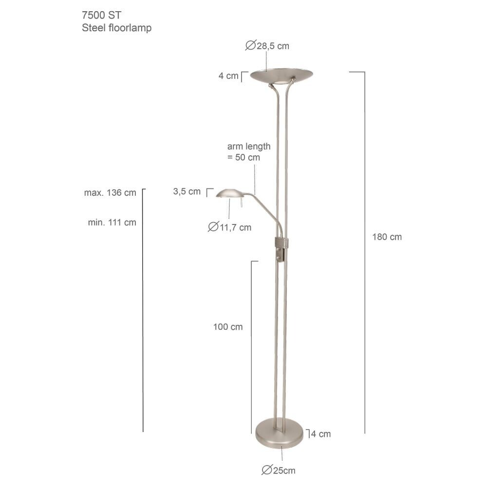 Mexlite Vloerlamp Biron H 180 cm DIM mat chroom Mexlite Vloerlamp Biron H 180 cm DIM mat chroom