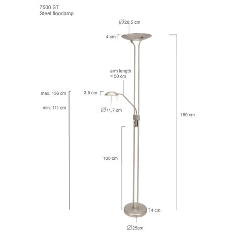 Mexlite Vloerlamp Biron H 180 cm DIM mat chroom Mexlite Vloerlamp Biron H 180 cm DIM mat chroom