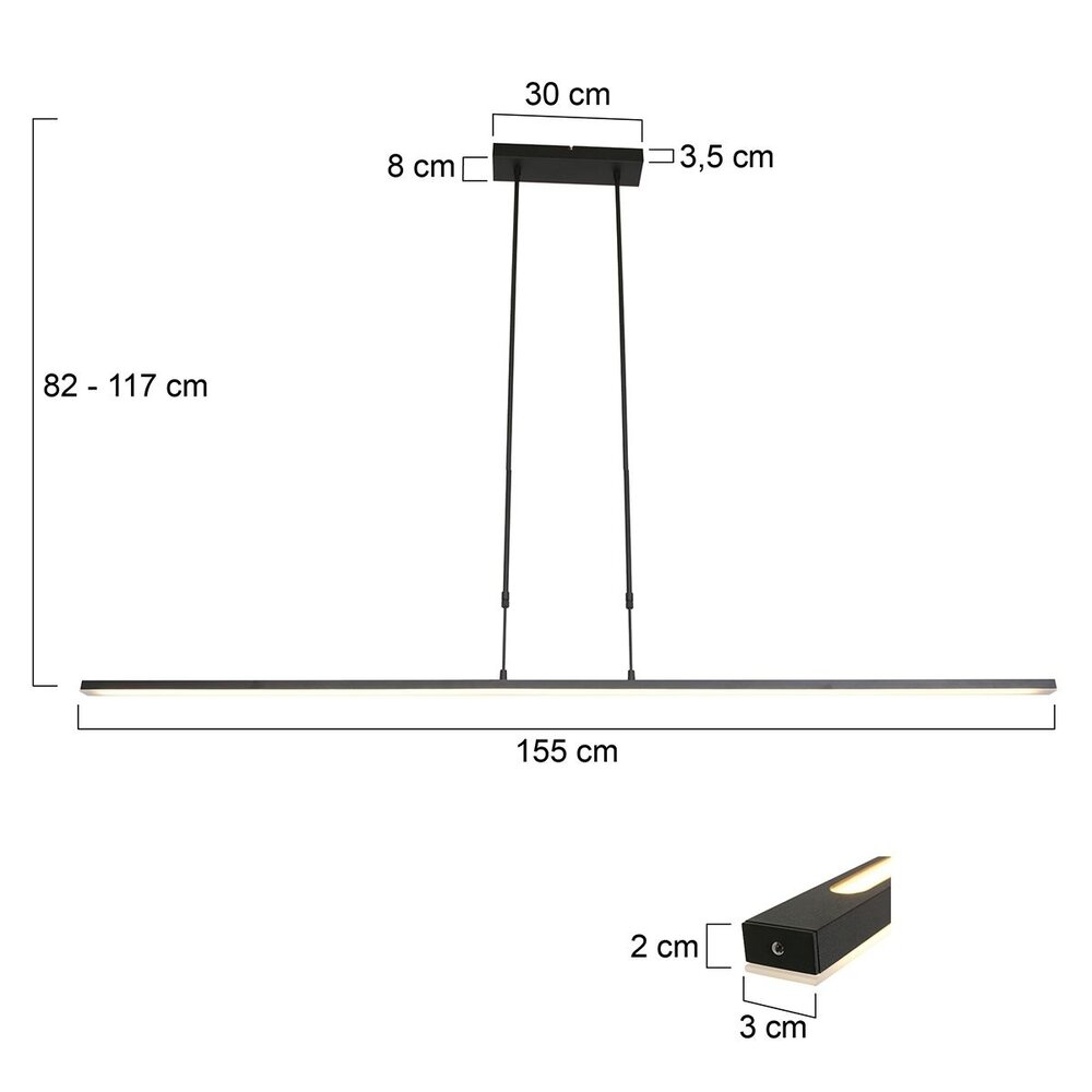Steinhauer Hanglamp Zelena L 155 cm 7971zw zwart