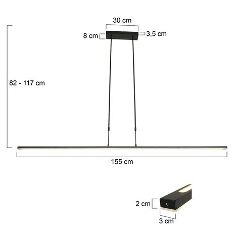 Steinhauer Hanglamp Zelena L 155 cm 7971zw zwart