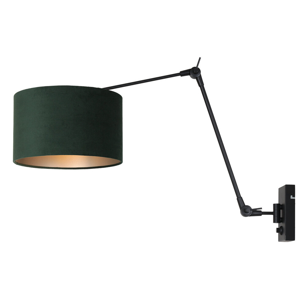 Steinhauer Wandlamp prestige chic 8121 zwart kap groen velours Steinhauer Wandlamp prestige chic 8121 zwart kap groen velours