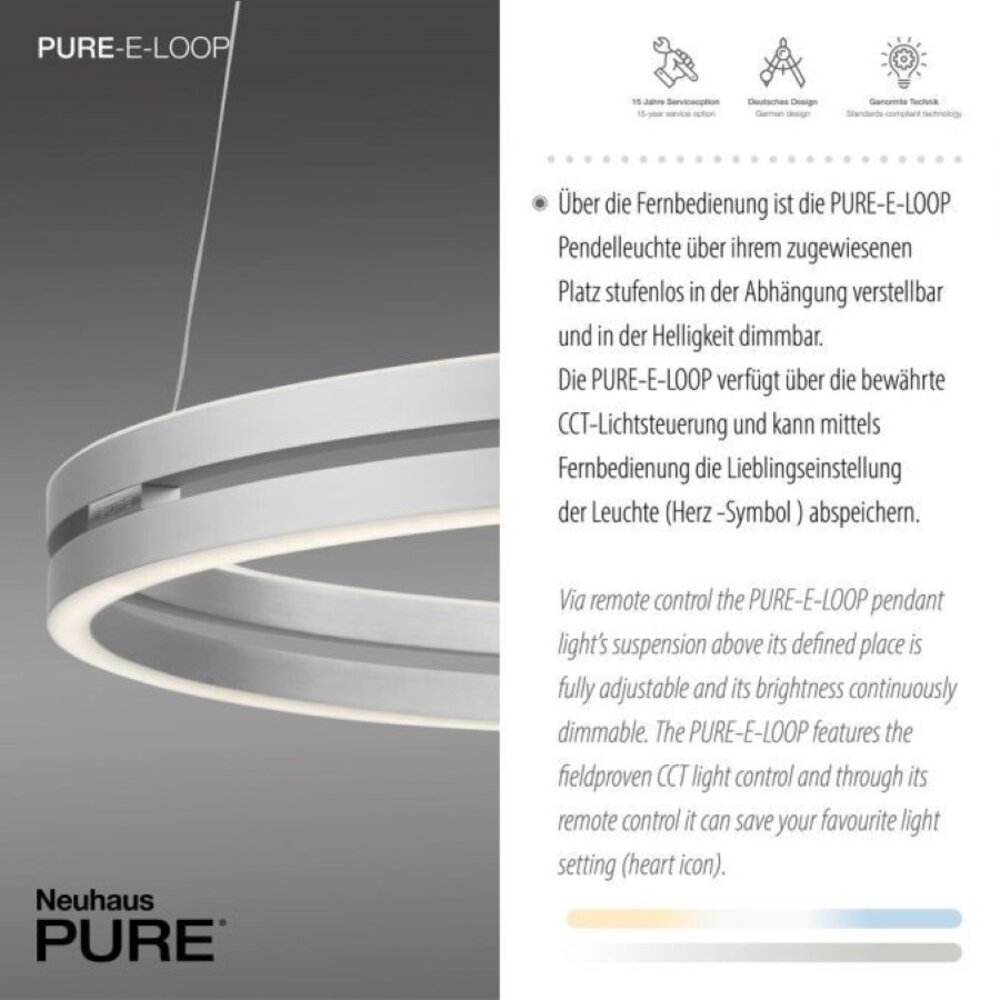 Neuhaus PURE Hanglamp E-Loop e-Lift Ø 70 cm mat chroom