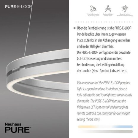 Neuhaus PURE Hanglamp E-Loop e-Lift Ø 70 cm mat chroom