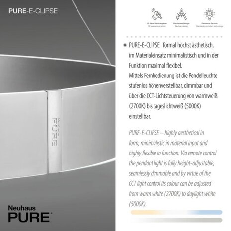 Neuhaus PURE Hanglamp E-Clipse e-Lift Ø 70 cm mat chroom Neuhaus PURE Hanglamp E-Clipse e-Lift Ø 70 cm mat chroom