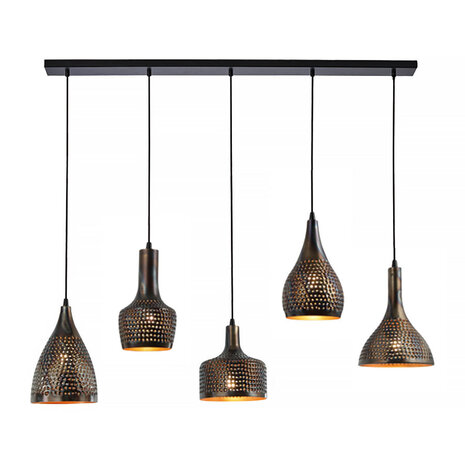 Freelight Hanglamp Fueco 5 lichts L 120 cm bruin zwart Freelight Hanglamp Fueco 5 lichts L 120 cm bruin zwart
