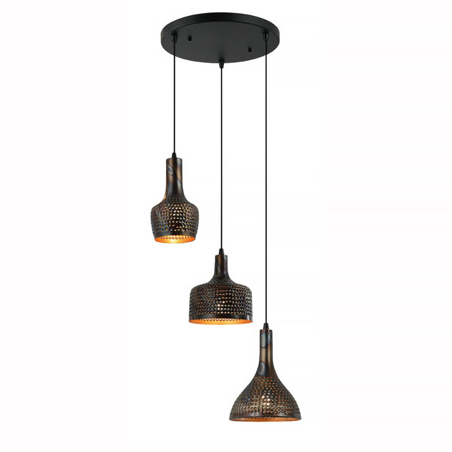 Zwarte hanglamp met 3-lichts en smoke glas - Esila