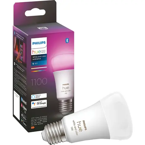 Philips HUE Lichtbron E27 1100 Lumen White and Color Ambiance Philips HUE Lichtbron E27 1100 Lumen White and Color Ambiance
