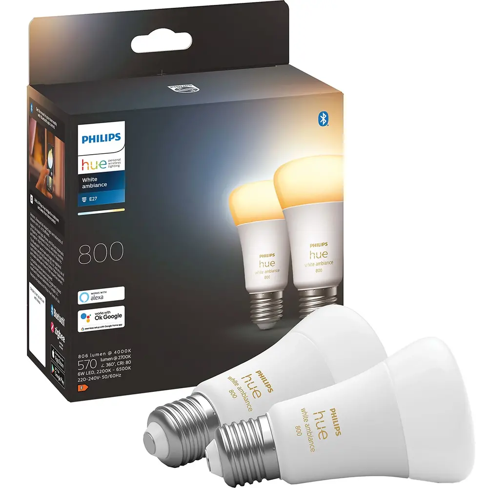 Philips HUE Lichtbron E27 800 Lumen White Ambiance 2 pack Philips HUE Lichtbron E27 800 Lumen White Ambiance 2 pack
