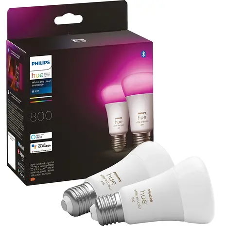 Philips HUE Lichtbron E27 800 Lumen White and color Ambiance 2 pack Philips HUE Lichtbron E27 800 Lumen White and color Ambiance 2 pack