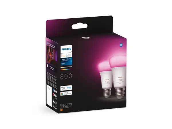 Philips HUE Lichtbron E27 800 Lumen White and color Ambiance 2 pack Philips HUE Lichtbron E27 800 Lumen White and color Ambiance 2 pack