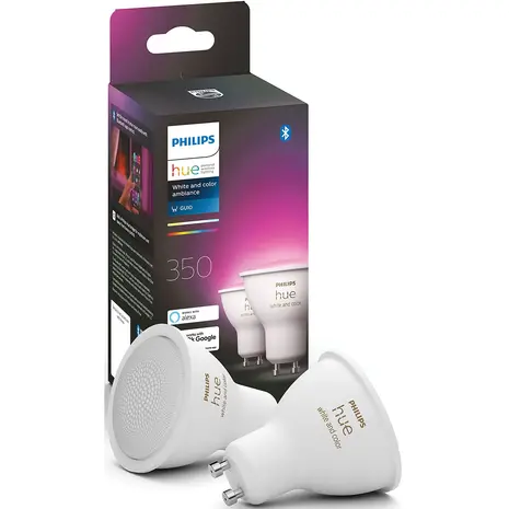 Philips HUE Lichtbron GU10 350 Lumen White and Color Ambiance 2 pack Philips HUE Lichtbron GU10 350 Lumen White and Color Ambiance 2 pack