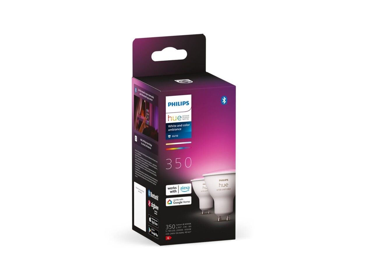 Philips HUE Lichtbron GU10 350 Lumen White and Color Ambiance 2 pack Philips HUE Lichtbron GU10 350 Lumen White and Color Ambiance 2 pack