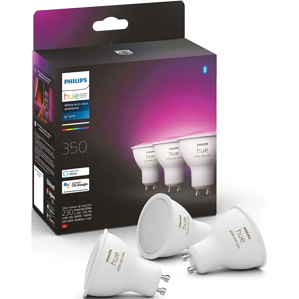 Philips HUE Lichtbron GU10 400 Lumen White and Color Ambiance 3 pack